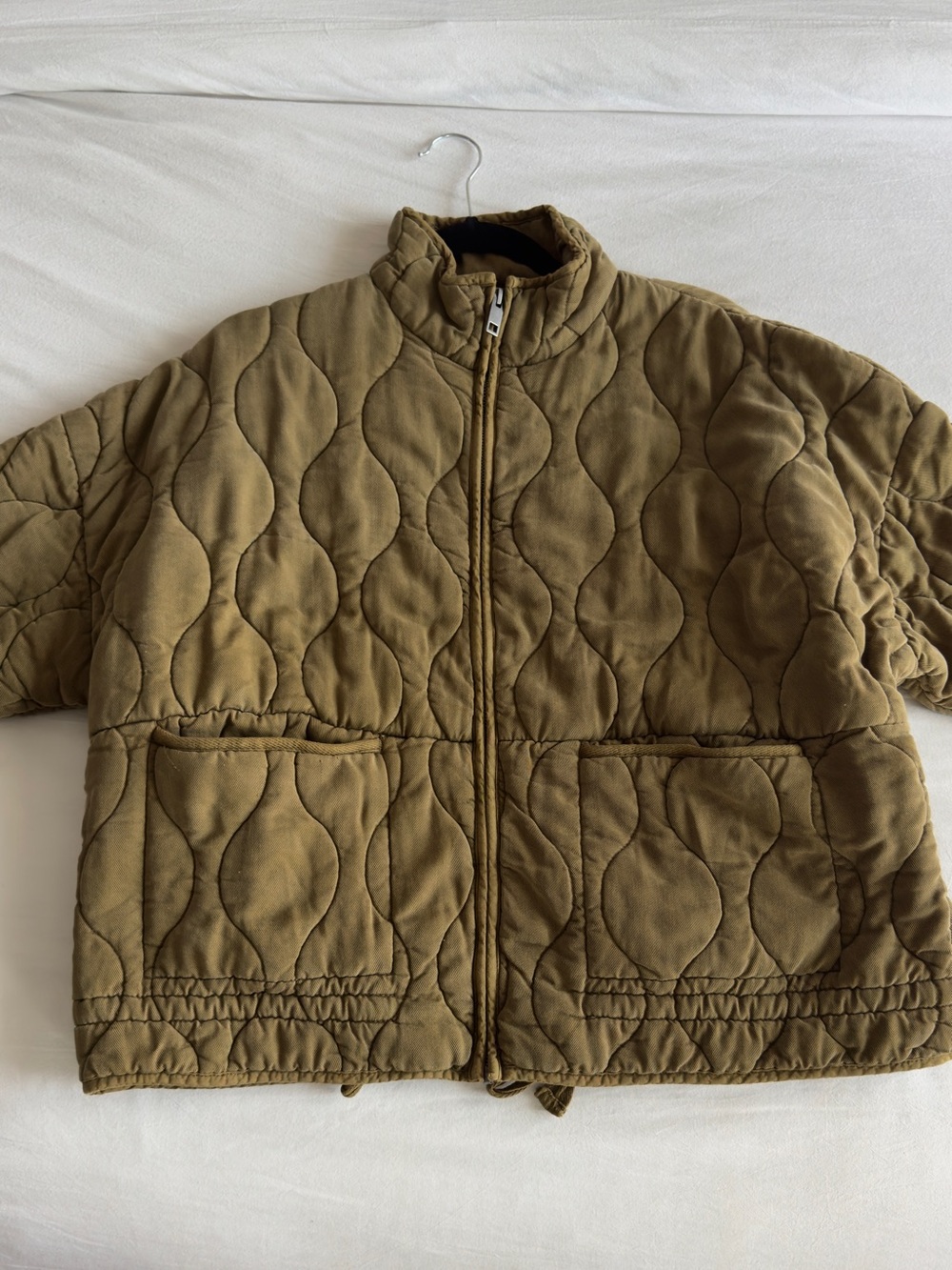 Zara Quilted Olive Green Zip-Front Jacket